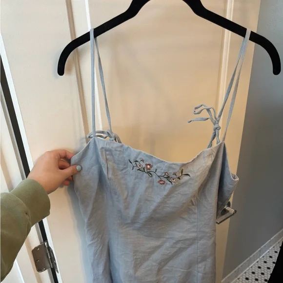 Reformation Floral Embroidered Linen Tovianna Dress Short Bow Tie Straps - Picture 5 of 5